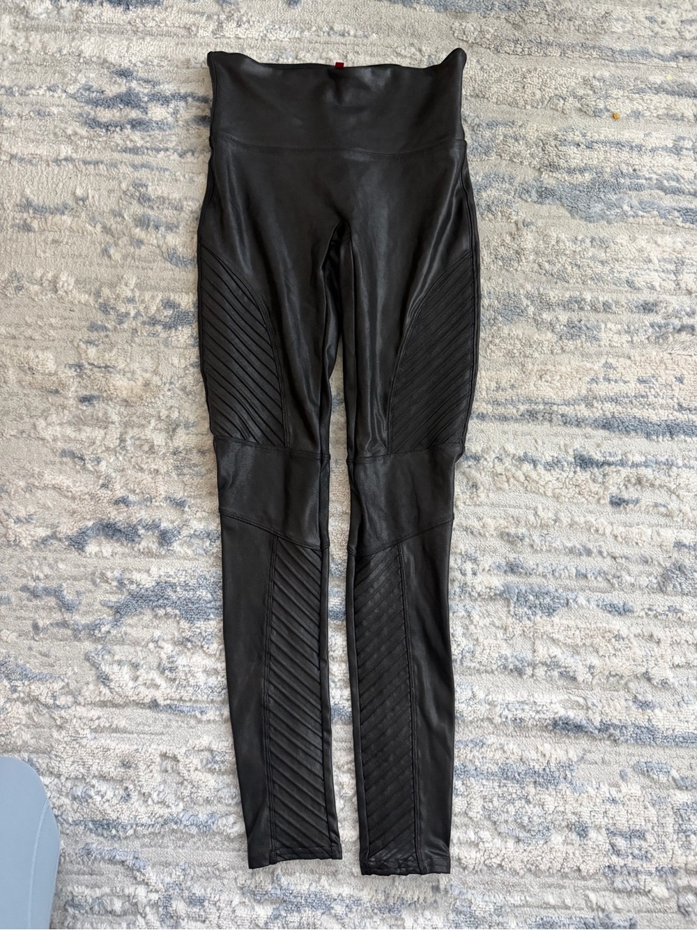 SPANX Black Faux Leather Leggings with High Waistband